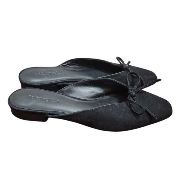 Reformation Black Suede Bow Loafers Women’s Size 5.5 Square Toe Slip-On - Picture 5 of 11